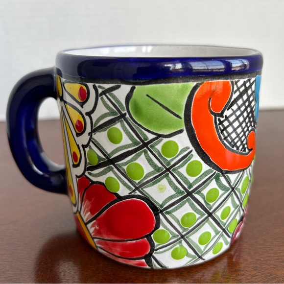 Multi--colour Hand Painted Ceramic Pottery Mug Cup Mexico - Picture 1 of 7